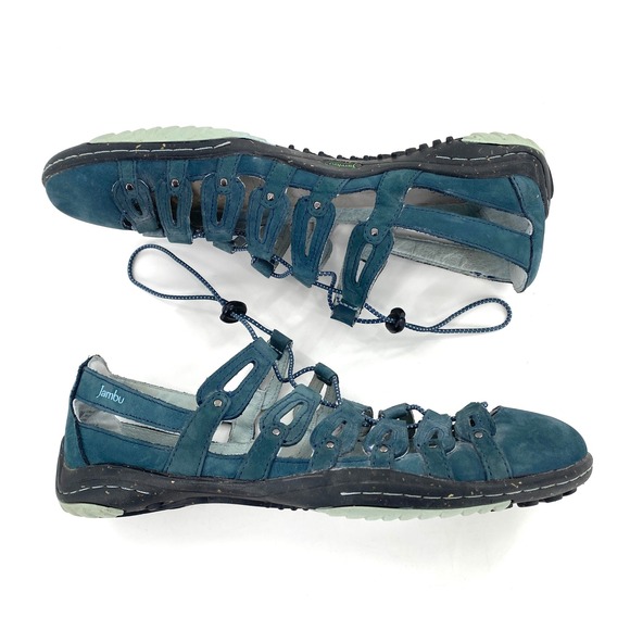 Jambu Eldorado Teal Blue Leather Memory Foam Comfort Casual Sandals Womens Sz 10 - Picture 2 of 8